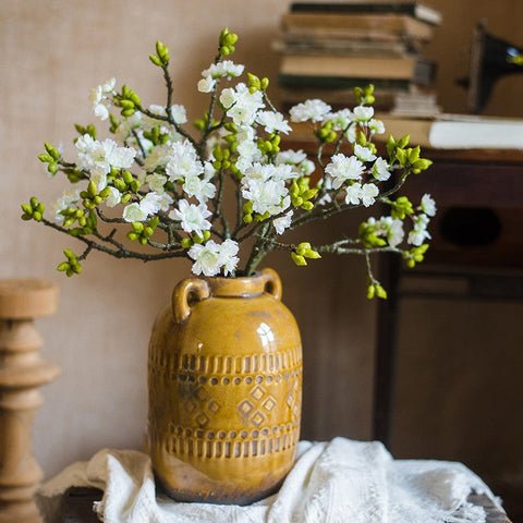 Flower Arrangement Ideas for Living Room, White Cherry Blossom, Sakura Flowers, Unique Artificial Flowers for Home Decoration, Simple Artificial Floral for Bedroom-Art Painting Canvas