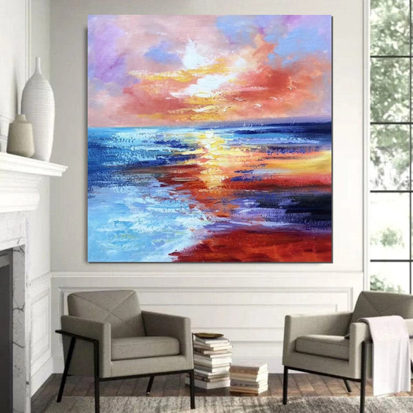 Sunset Painting, Acrylic Paintings for Living Room, Abstract Acrylic Painting, Abstract Landscape Paintings, Simple Painting Ideas for Bedroom, Large Abstract Canvas Paintings-Art Painting Canvas
