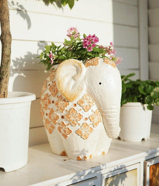 Oversized Modern Garden Flower Pot, Extra Large Elephant Garden Flowerpots, Animal Statue for Garden Ornaments, Resin Statue for Garden, Villa Outdoor Garden Flower Pots-Art Painting Canvas