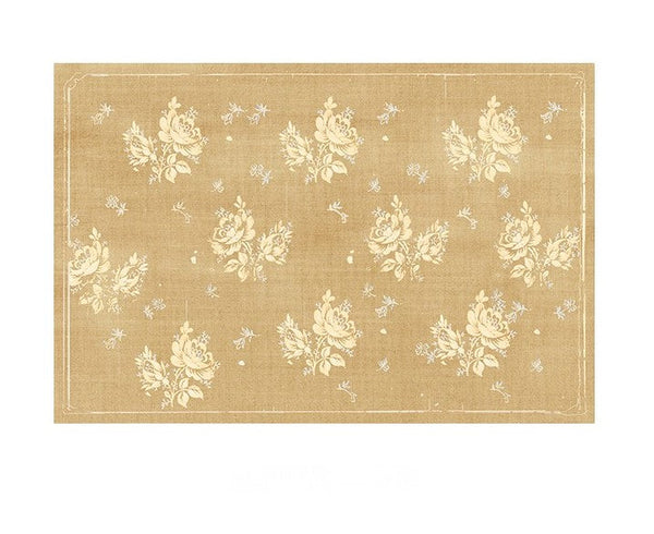 Flower Pattern French Style Modern Rugs for Dining Room, Contemporary Modern Rugs, Mid Century Modern Rugs for Interior Design, Yellow Soft Rugs under Coffee Table-Art Painting Canvas