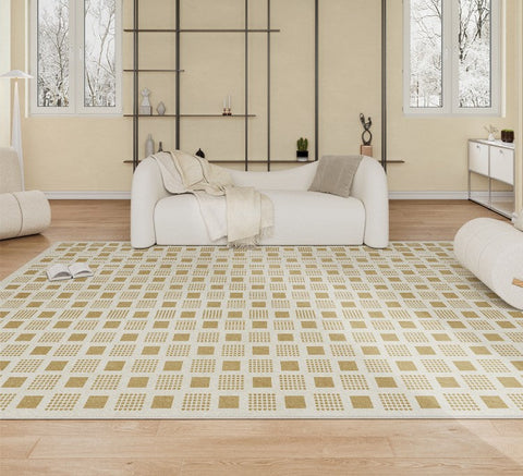 Modern Rug Ideas for Bedroom, Dining Room Modern Floor Carpets, Chequer Modern Rugs for Living Room, Contemporary Soft Rugs Next to Bed-Art Painting Canvas