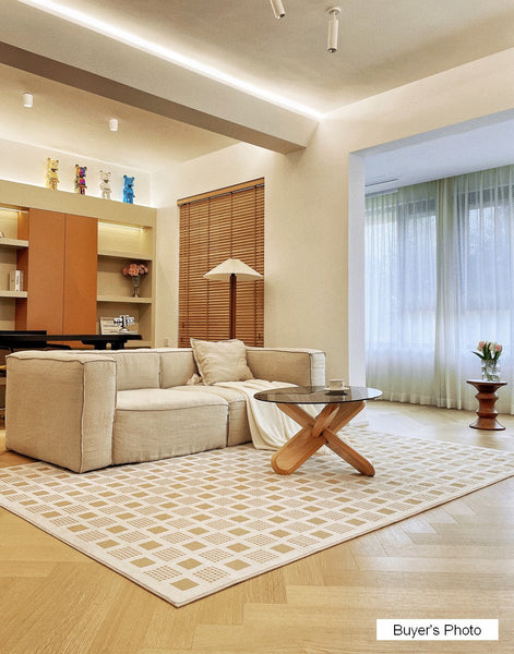 Modern Rug Ideas for Bedroom, Dining Room Modern Floor Carpets, Chequer Modern Rugs for Living Room, Contemporary Soft Rugs Next to Bed-Art Painting Canvas