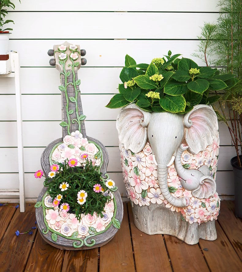 Unique Guitar Flowerpot For Garden Ornaments, Musical Instrument Planter, Novelty Resin Pot, Outdoor Patio Decor, Creative Gardening Gift Idea, Guitar Shaped Planter, Music Lover Garden Gift, Resin Guitar Pot, Patio Decoration Idea, Unique Outdoor Planter