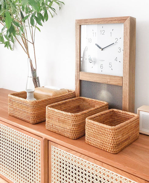 Rectangular Storage Basket for Living Room, Small Kitchen Storage Baskets, Woven Storage Baskets, Rattan Storage Baskets for Shelves-Art Painting Canvas
