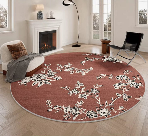 Abstract Contemporary Round Rugs, Modern Rugs for Dining Room, Flower Pattern Modern Rugs for Bathroom, Circular Modern Rugs under Coffee Table