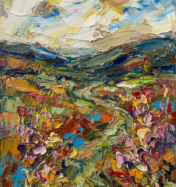 Original Landscape Paintings, Abstract Flower Field Painting, Heavy Texture Artwork, Original Oil Paintings, Impasto Paintings
