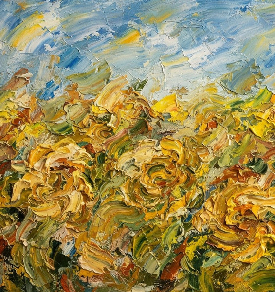 Abstract Sunflower Field Painting, Heavy Texture Artwork, Original Oil Paintings, Original Landscape Paintings, Impasto Paintings