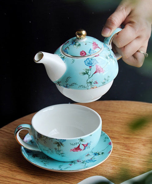 Stackable Teapot and Cup Set, Ceramic Tea Pot with Integrated Cup, Porcelain Teapot with Matching Cup and Saucer in Gift Box, Mother and Baby Teapot with Matching Saucer-Art Painting Canvas