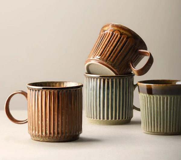 Unique Tea Cup, Creative Brown Green Ceramic Coffee Mugs, Large Modern Handmade Pottery Coffee Cup, Large Capacity Coffee Mugs-Art Painting Canvas