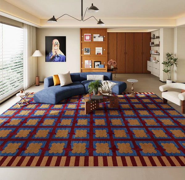 Living Room Colorful Modern Rugs, Geometric Modern Rugs for Dining Room, Mid Century Modern Rugs, Contemporary Abstract Rugs under Coffee Table-Art Painting Canvas
