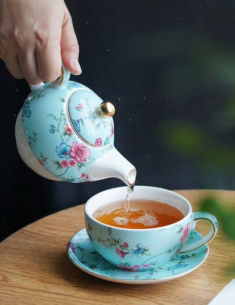Stackable Teapot and Cup Set, Ceramic Tea Pot with Integrated Cup, Porcelain Teapot with Matching Cup and Saucer in Gift Box, Mother and Baby Teapot with Matching Saucer-Art Painting Canvas