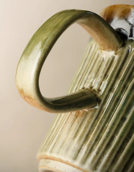 Unique Tea Cup, 10 oz Creative Brown Green Ceramic Coffee Mugs, Large Modern Handmade Pottery Coffee Cup, Large Capacity Coffee Mugs-Art Painting Canvas