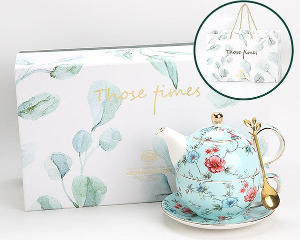 Stackable Teapot and Cup Set, Ceramic Tea Pot with Integrated Cup, Porcelain Teapot with Matching Cup and Saucer in Gift Box, Mother and Baby Teapot with Matching Saucer-Art Painting Canvas