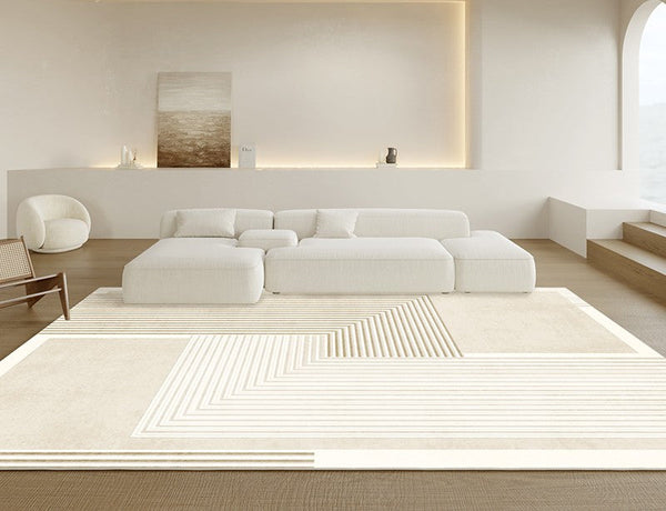 Cream Floor Carpets for Living Room, Dining Room Modern Rugs, Modern Living Room Rug Placement Ideas, Soft Contemporary Rugs for Bedroom-Art Painting Canvas