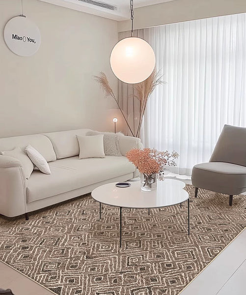 Brown Modern Rug Ideas for Bedroom, Large Modern Rugs for Living Room, Abstract Geometric Modern Rugs, Modern Rugs for Dining Room-Art Painting Canvas