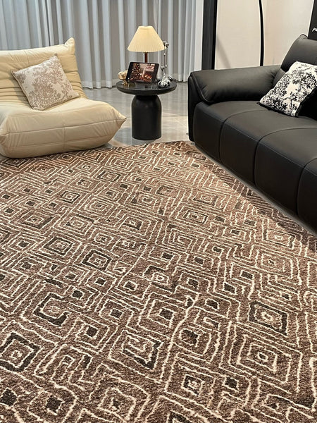 Large Modern Rugs for Living Room, Brown Modern Rug Ideas for Bedroom, Abstract Geometric Modern Rugs, Modern Rugs for Dining Room-Art Painting Canvas