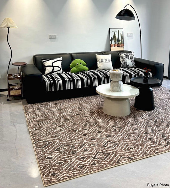 Brown Modern Rug Ideas for Bedroom, Large Modern Rugs for Living Room, Abstract Geometric Modern Rugs, Modern Rugs for Dining Room-Art Painting Canvas