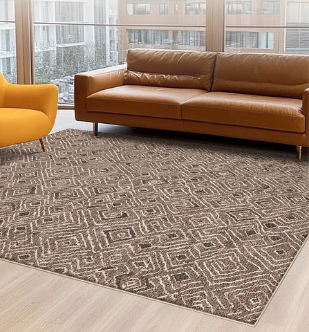 Brown Modern Rug Ideas for Bedroom, Large Modern Rugs for Living Room, Abstract Geometric Modern Rugs, Modern Rugs for Dining Room-Art Painting Canvas
