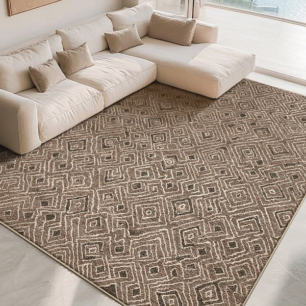 Large Modern Rugs for Living Room, Brown Modern Rug Ideas for Bedroom, Abstract Geometric Modern Rugs, Modern Rugs for Dining Room-Art Painting Canvas