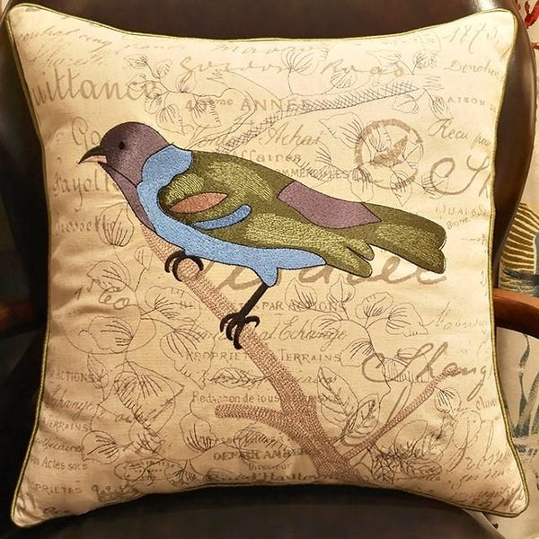 Decorative Throw Pillows, Bird Throw Pillows, Pillows for Farmhouse, Sofa Throw Pillows, Embroidery Throw Pillows, Rustic Pillows for Couch-Art Painting Canvas