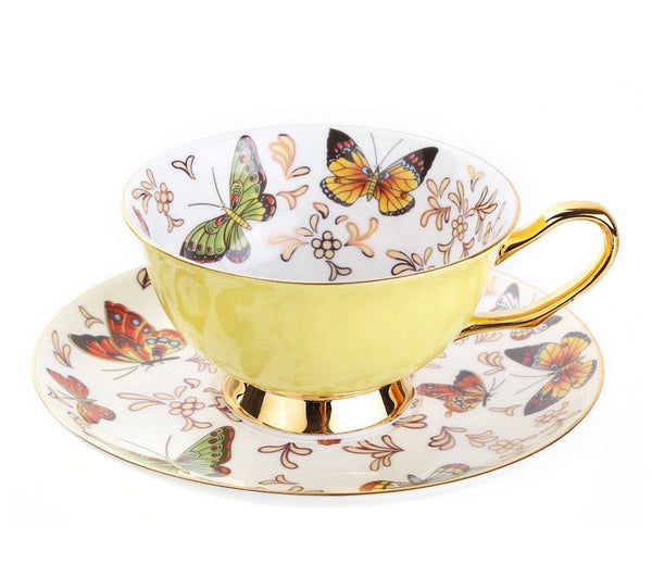 Unique Butterfly Coffee Cups and Saucers, Creative Butterfly Ceramic Coffee Cups, Beautiful British Tea Cups, Creative Bone China Porcelain Tea Cup Set-Art Painting Canvas