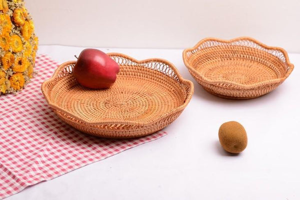 Woven Rattan Basket, Fruit Storage Basket, Woven Round Storage Basket, Storage Baskets for Kitchen-Art Painting Canvas