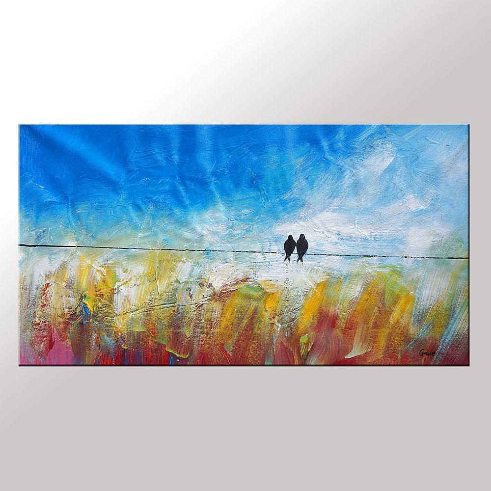 Dining Room Wall Art, Modern Wall Art, Abstract Art, Contemporary Painting, Love Birds Painting, Art for Sale, Abstract Art Painting, Wedding Gift-Art Painting Canvas