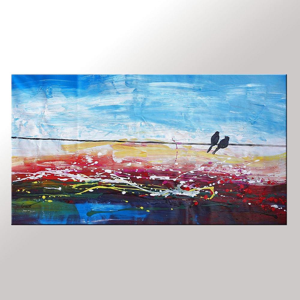 Abstract Art, Contemporary Wall Art, Modern Art, Love Birds Painting, Art for Sale, Abstract Art Painting, Dining Room Wall Art, Wedding Gift-Art Painting Canvas