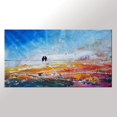 Wedding Gift, Contemporary Wall Art, Modern Art, Abstract Art, Love Birds Painting, Art for Sale, Abstract Art Painting, Dining Room Wall Art-Art Painting Canvas