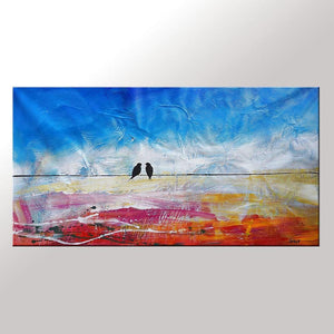 Modern Art, Abstract Art, Contemporary Wall Art, Love Birds Painting, Art for Sale, Abstract Art Painting, Dining Room Wall Art, Wedding Gift-Art Painting Canvas