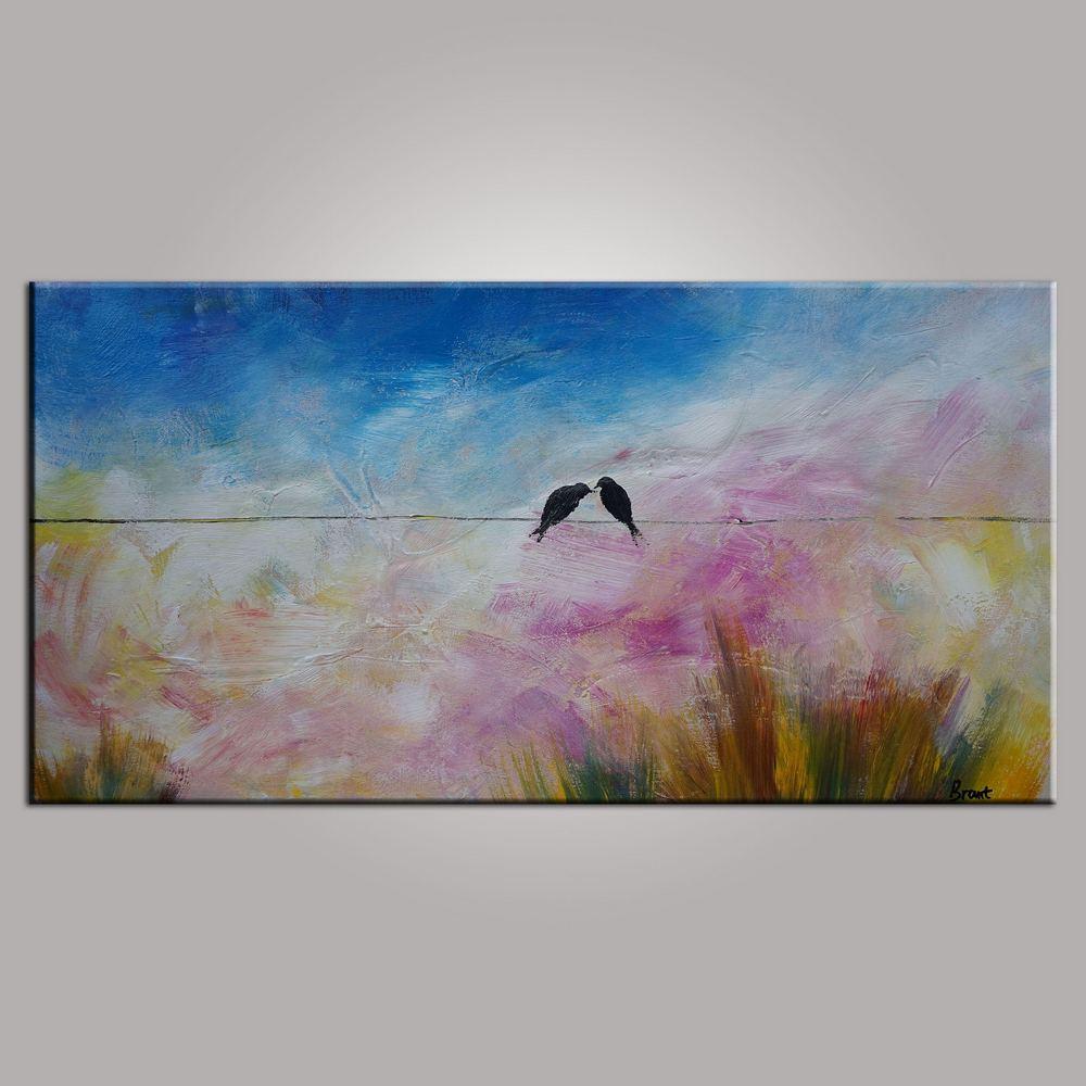Abstract Art, Contemporary Wall Art, Modern Art, Love Birds Painting, Art for Sale, Abstract Art Painting, Bedroom Wall Art, Canvas Art-Art Painting Canvas