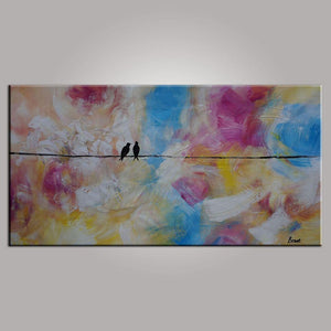 Contemporary Wall Art, Modern Art, Love Birds Painting, Art for Sale, Abstract Art Painting, Bedroom Wall Art, Canvas Art-Art Painting Canvas