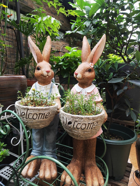 Large Rabbit Lovers Statue for Garden, Bunny Flowerpot, Garden Courtyard Ornament, Villa Outdoor Decor Gardening Ideas-Art Painting Canvas