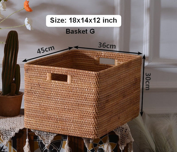 Rectangular Storage Basket with Lid, Rattan Basket, Storage Basket for Shelves, Storage Baskets for Bathroom, Bedroom Storage Baskets-Art Painting Canvas