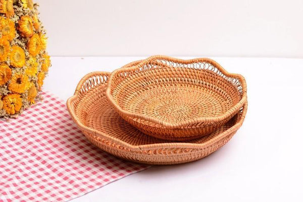 Rattan Storage Basket, Fruit Basket, Woven Round Storage Basket, Kitchen Storage Baskets, Storage Basket for Dining Room-Art Painting Canvas