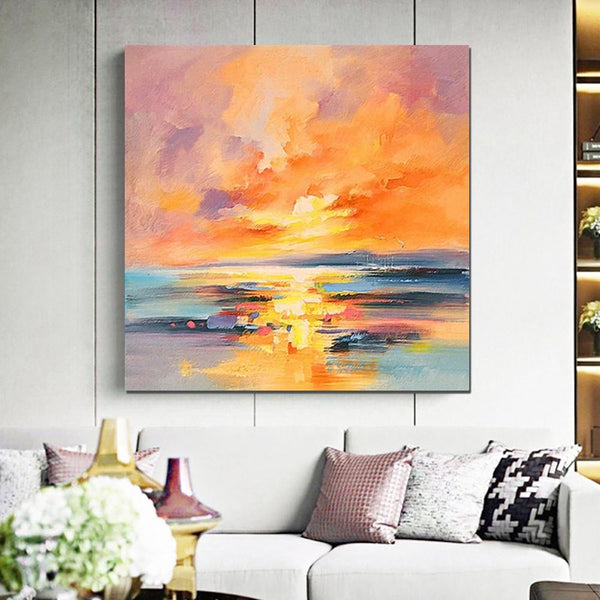 Abstract Landscape Painting, Sunrise Painting, Large Landscape Painting for Living Room, Hand Painted Art, Bedroom Wall Art Ideas, Modern Paintings for Dining Room-Art Painting Canvas