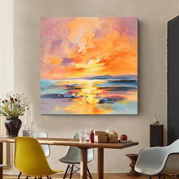 Abstract Landscape Painting, Sunrise Painting, Large Landscape Painting for Living Room, Hand Painted Art, Bedroom Wall Art Ideas, Modern Paintings for Dining Room-Art Painting Canvas