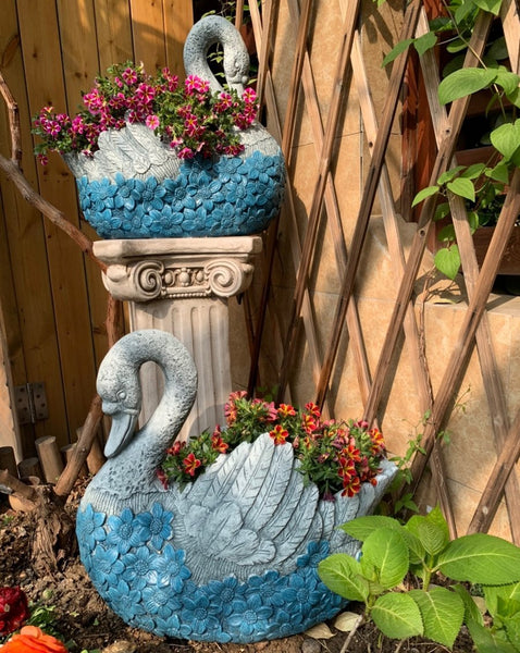 Large Swan Statue for Garden, Swan Flower Pot, Animal Statue for Garden Courtyard Ornament, Villa Outdoor Decor Gardening Ideas-Art Painting Canvas