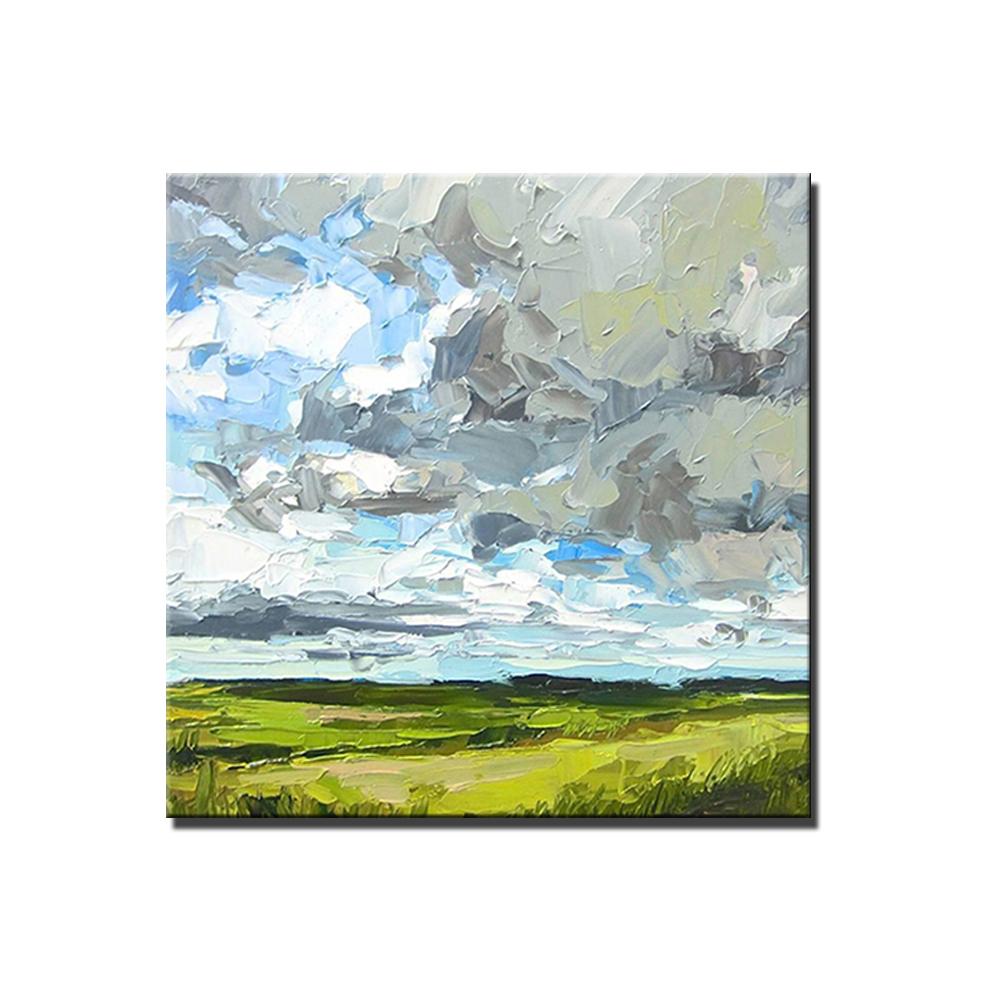 Abstract Landscape Painting, Grass Land under Sky Painting, Large Acrylic Paintings for Bedroom, Heavy Texture Canvas Art, Landscape Paintings for Living Room-Art Painting Canvas