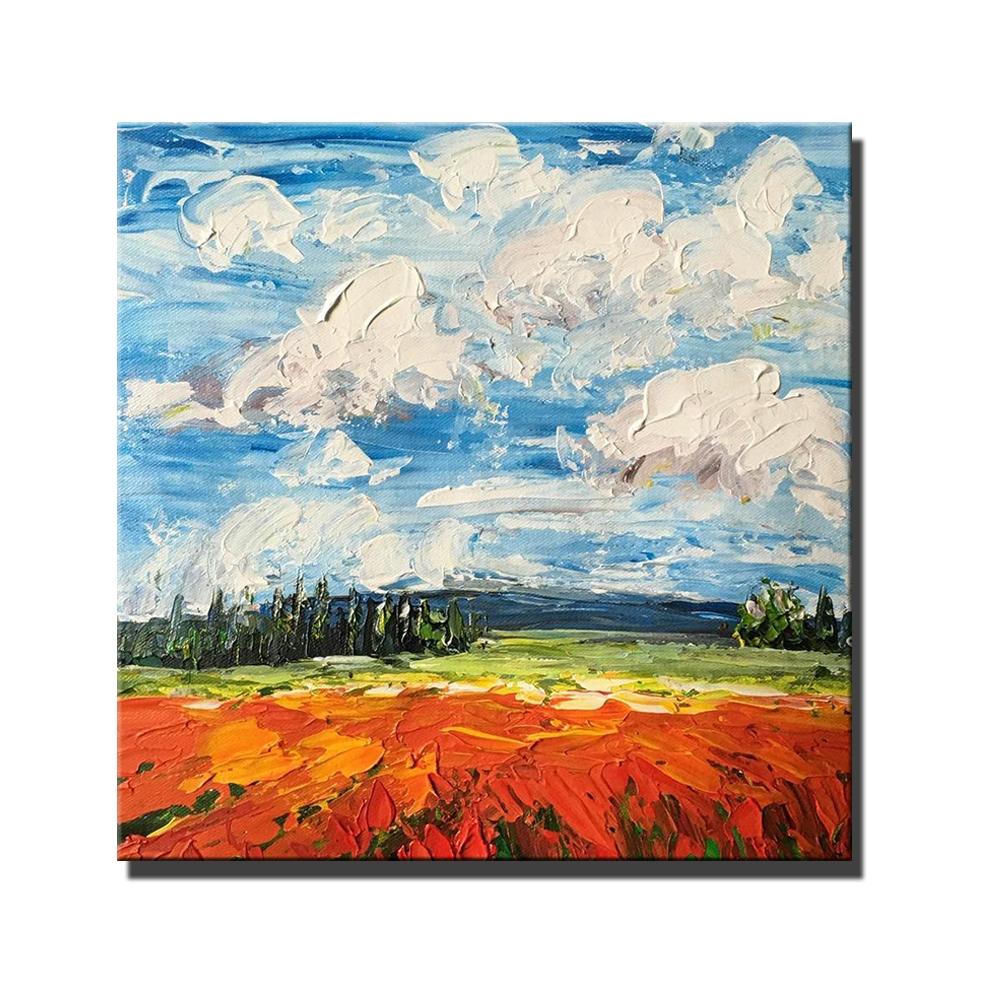 Red Poppy Field and Sky, Abstract Landscape Painting, Landscape Paintings for Living Room, Large Landscape Painting for Dining Room, Heavy Texture Painting-Art Painting Canvas