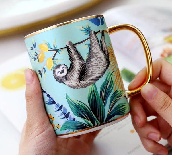 Unique Ceramic Mugs in Gift Box, Creative Porcelain Cups, Large Capacity Jungle Animal Porcelain Mugs, Large Ceramic Mugs for Office-Art Painting Canvas