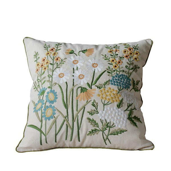 Flower Decorative Throw Pillows, Decorative Pillows for Sofa, Embroider Flower Cotton and linen Pillow Cover, Farmhouse Decorative Pillows-Art Painting Canvas