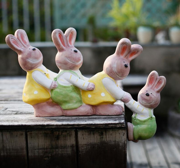 Lovely Rabbits Statues, Cute Rabbits in the Garden, Animal Resin Statue for Garden Ornament, Outdoor Decoration Ideas, Garden Ideas-Art Painting Canvas