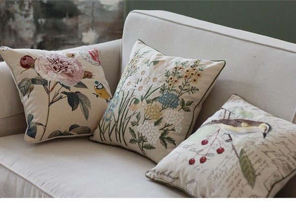 Flower Decorative Throw Pillows, Decorative Pillows for Sofa, Embroider Flower Cotton and linen Pillow Cover, Farmhouse Decorative Pillows-Art Painting Canvas