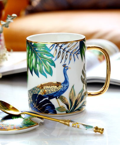 Peacock Porcelain Cups, Large Capacity Jungle Animal Porcelain Mugs, Unique Ceramic Mugs in Gift Box, Creative Ceramic Mugs for Office-Art Painting Canvas