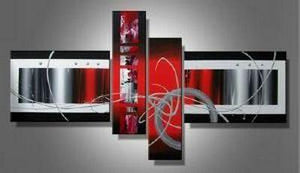 Red Abstract Acrylic Art, Simple Modern Art, Large Painting for Living Room, Large Canvas Art Painting, 4 Piece Wall Art, Buy Painting Online-Art Painting Canvas