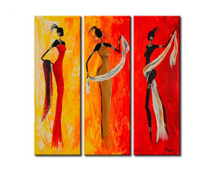 African Girls, 3 Piece Wall Painting, African Acrylic Paintings, African Woman Painting, Wall Art Paintings-Art Painting Canvas