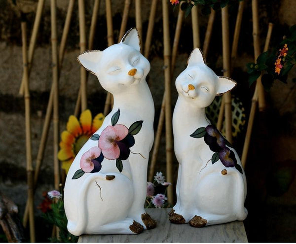 Lovely Cat Statues, Sitting Cats Resin Statue for Garden Ornament, Villa Outdoor Decor Gardening Ideas, Garden Courtyard Decoration, House Warming Gift-Art Painting Canvas