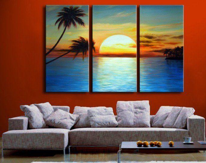 Landscape Painting, Sunrise Painting, 3 Piece Painting, Acrylic Painting on Canvas, Wall Art Paintings-Art Painting Canvas