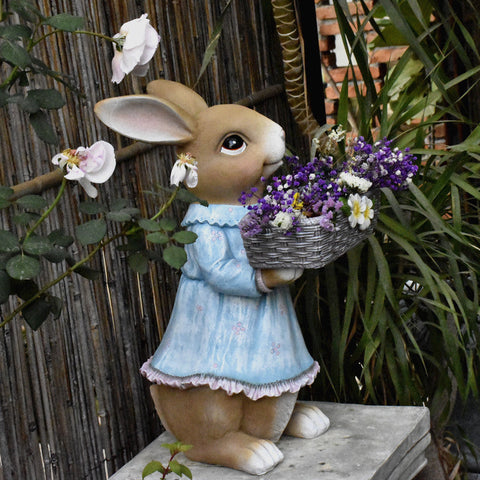 Garden Ornaments, Large Rabbit Statues for Garden, Bunny Flowerpot, Villa Outdoor Gardening Ideas, Modern Animal Garden Sculptures-Art Painting Canvas